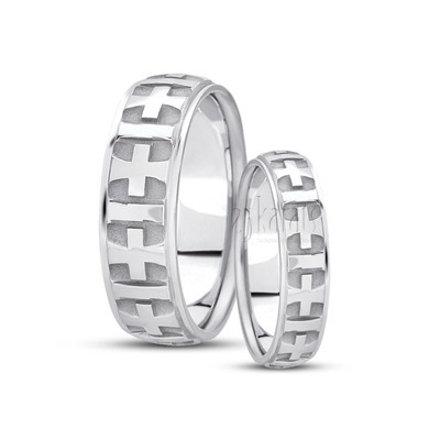 Fine Cross Religious Wedding Ring Set - view 1 of 3