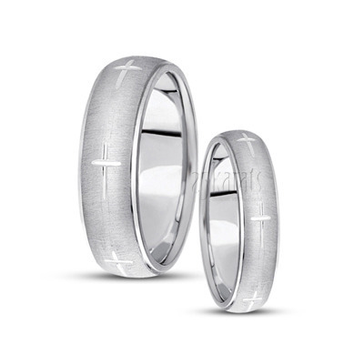 Exquisite Cross Carved Design Wedding Ring Set - view 2