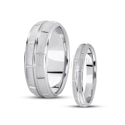 Modern Rectangular Cut Carved Design Wedding Ring Set - view 2