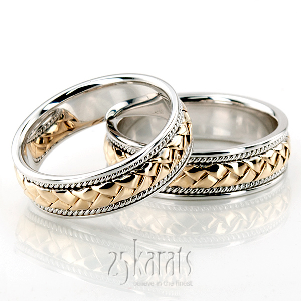 Handmade Weave Wedding Band 14k 2 Tone Gold Braided Ring