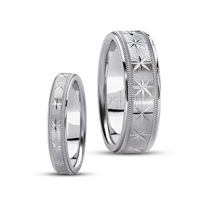 Compass Star Basic Design Wedding Ring Set - view 2