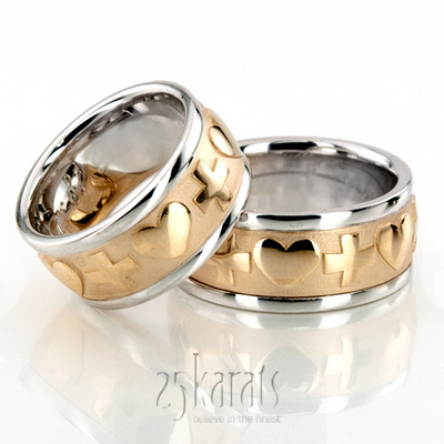 Cross & Heart Christian Wedding Ring Set - view 1 of 2