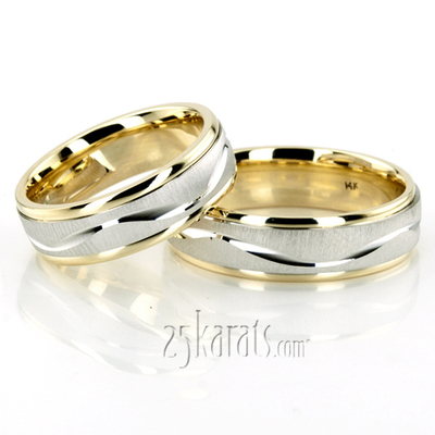 His and Hers Matching Set 18ct. Yellow and White Gold Court Wedding Ring |  D20242-2803-006P