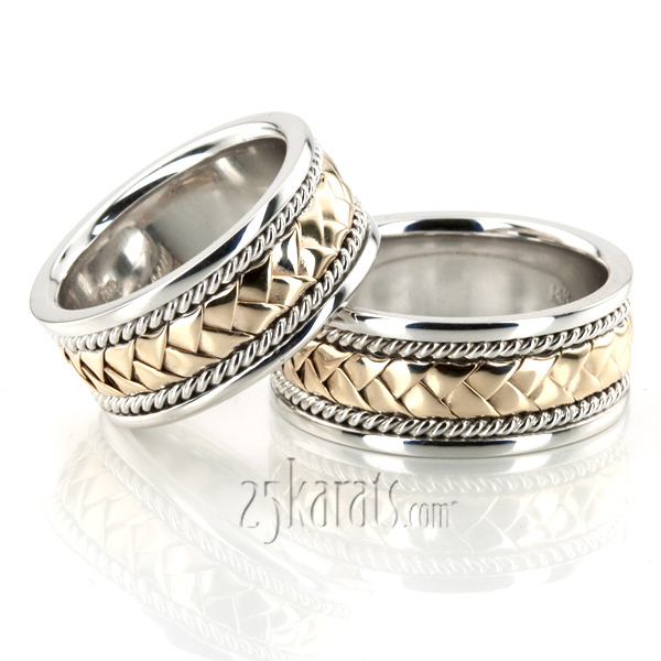 Braided Two-Tone Handmade Wedding Ring Set - view 3