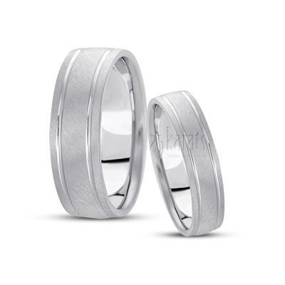 Solid Matte Carved Design Wedding Ring Set - view 2