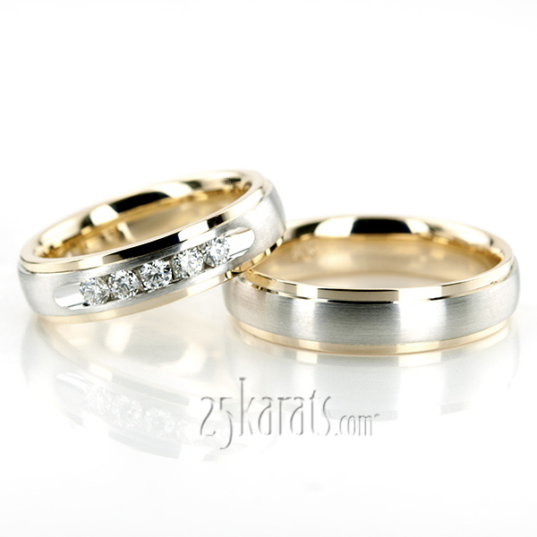 Step Edge Dome Diamond Wedding Band Set - view 2