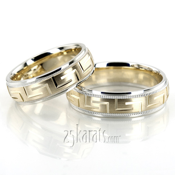 Greek Key Fancy Designer Wedding Ring Set - view 2