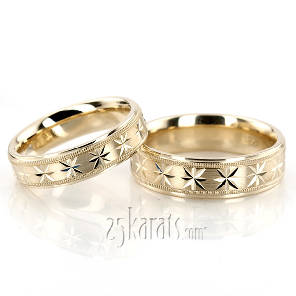 Compass Star Basic Design Wedding Ring Set - HH-BA100390 - 14K Gold