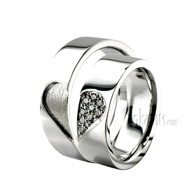 Two Pieces Matching Heart Design Wedding Band Set - view 1 of 4