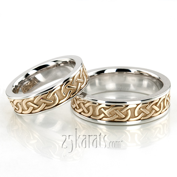 Handcrafted Celtic Wedding Ring Set - HH-HC100221 - 14K Gold