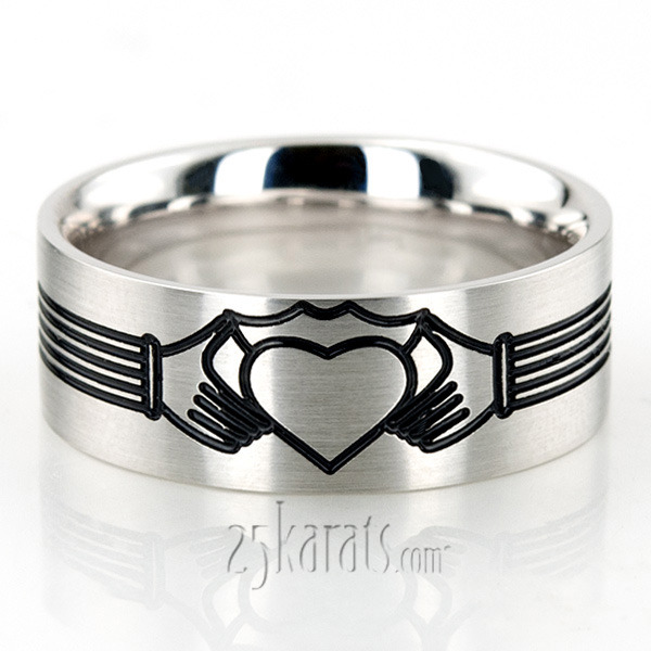 Black Nano Celtic Claddagh Wedding Band Set - view 2