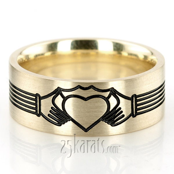 Black Nano Celtic Claddagh Wedding Band Set - view 3