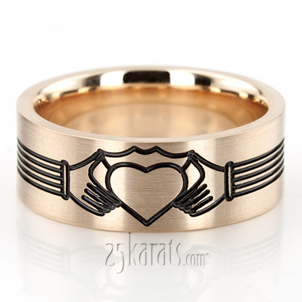 Black Nano Celtic Claddagh Wedding Band Set - view 4