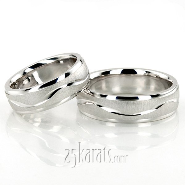 Elegant Wave Design Matching Wedding Rings Set - view 2