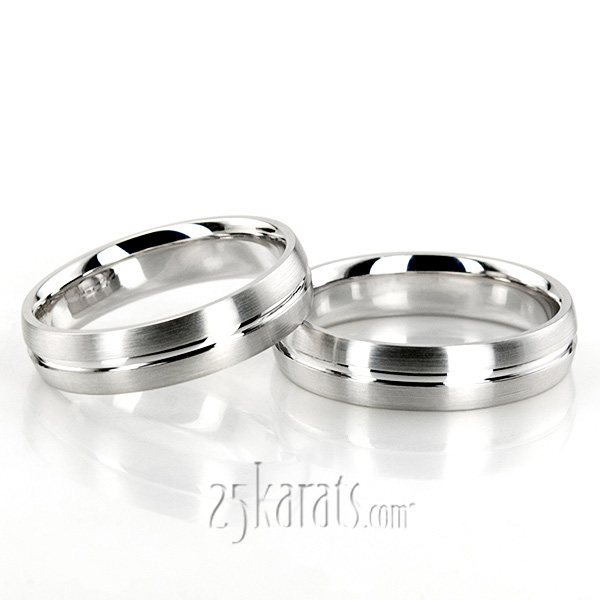 Convex Grooved Two-Tone Wedding Ring Set - view 1