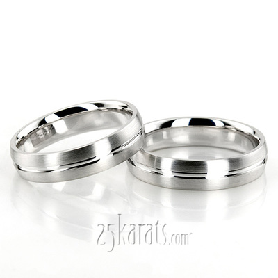 Convex Grooved Two-Tone Wedding Ring Set - view 1 of 2