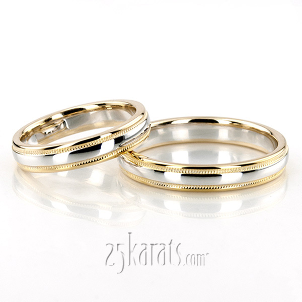 Simple Round Diamond Carved Wedding Ring Set - view 4