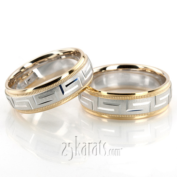 Greek Key Fancy Designer Wedding Ring Set - view 3