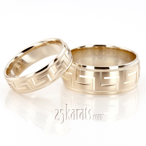 Greek Key Fancy Designer Wedding Ring Set - view 4