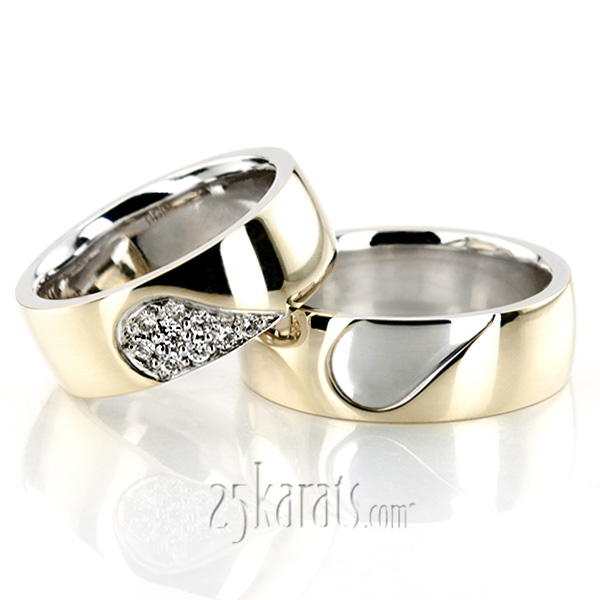 Two Tone Matching Heart Couples Matching Diamond Rings - view 2