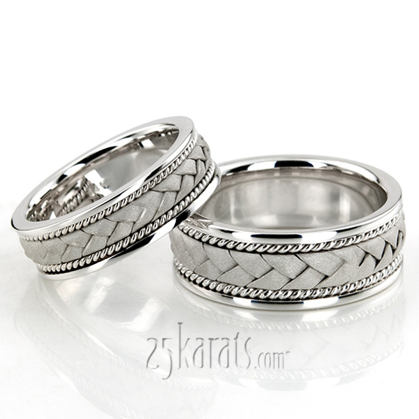 Braided Two-Tone Handmade Wedding Ring Set - view 4