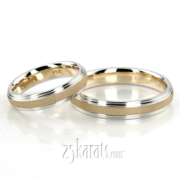 Double Step Edge Carved Design Wedding Band Set - view 3