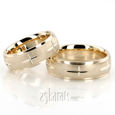 Exquisite Cross Carved Design Wedding Ring Set - view 4 of 5