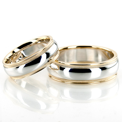 Milgrain Step Edge Diamond Cut Wedding Band Set - view 4 of 5