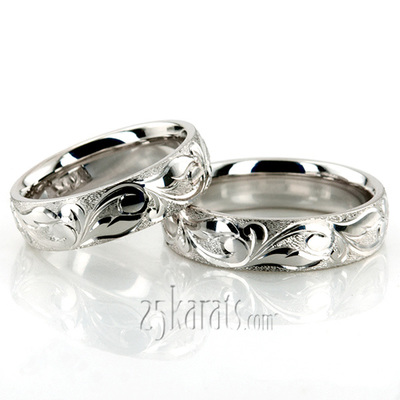 Exquisite Wire Matte Fancy Carved Wedding Ring Set - view 2 of 3