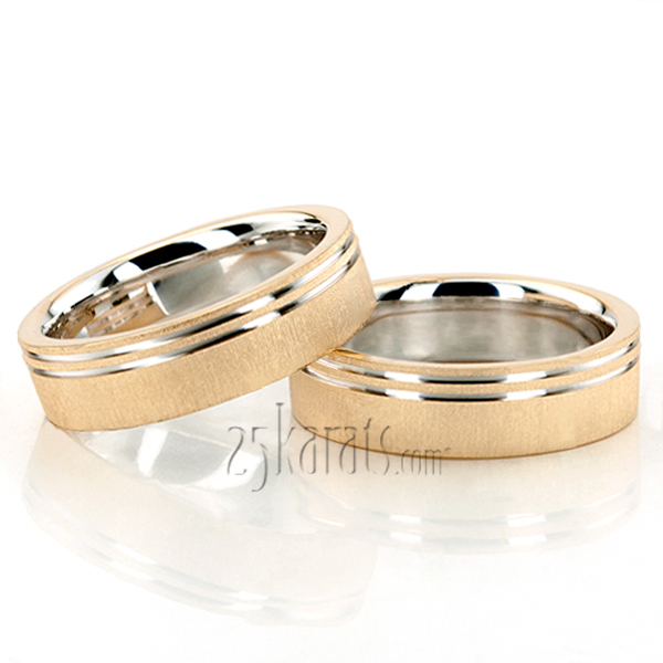 Modern Parallel Cut Two-Tone Wedding Ring Set - view 2