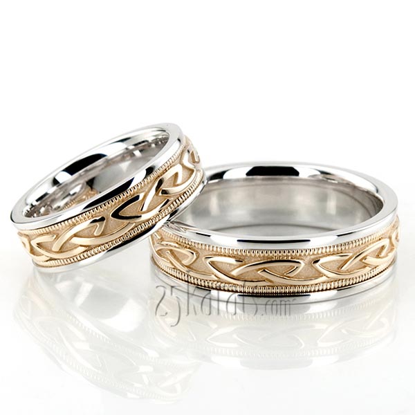 Classic Shiny Celtic Wedding Band Set - view 2