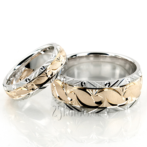 Bestseller Fine Grooved Fancy Designer Wedding Rings Set - view 2