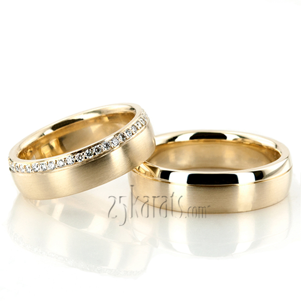 Grooved Diamond Wedding Band Set - view 4