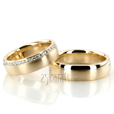 Grooved Diamond Wedding Band Set - view 4 of 4