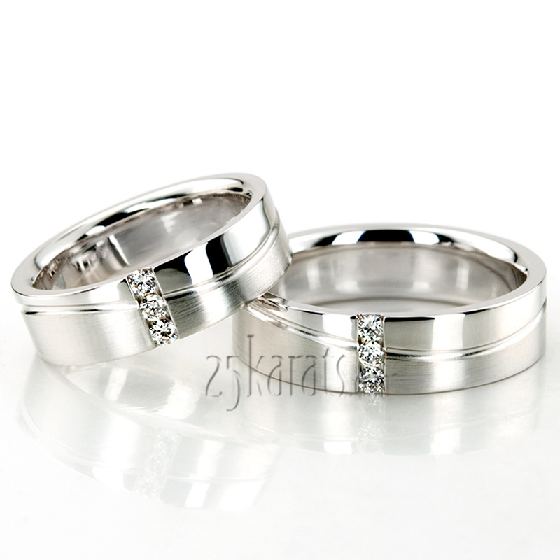 Wave Motif Diamond Wedding Band Set  - view 2