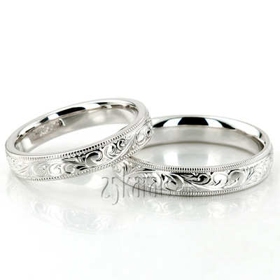 Milgrain Edge Fancy Carved Wedding Ring Set - view 2 of 3