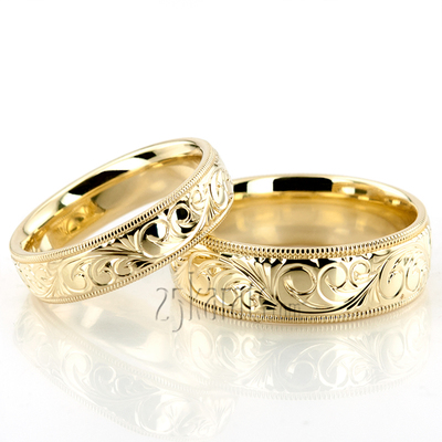 Milgrain Edge Fancy Carved Wedding Ring Set - view 3 of 3