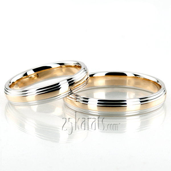 Double Step Edge Carved Design Wedding Band Set - view 4