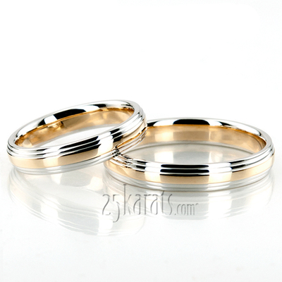 Double Step Edge Carved Design Wedding Band Set - view 4 of 5