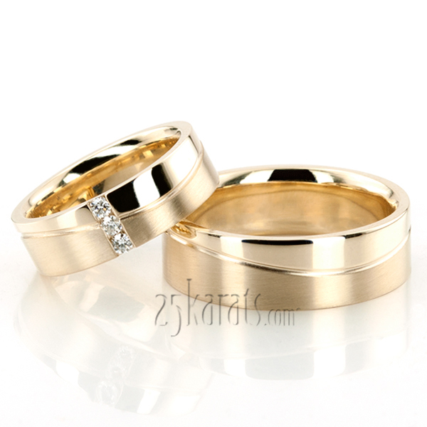 Wave Design Couples Diamond Wedding Ring Set - view 5