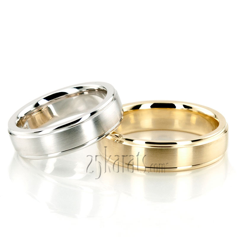 Classic Round Satin Finish Wedding Band Set - view 2