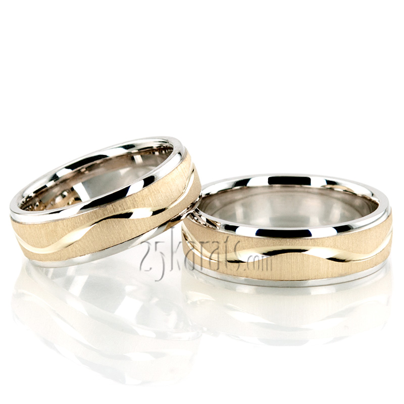 Elegant Wave Design Matching Wedding Rings Set - view 3