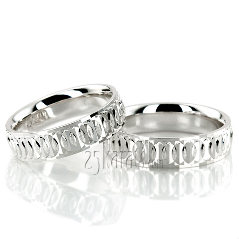 Circular Pattern Fancy Carved Matching Rings Set - view 2