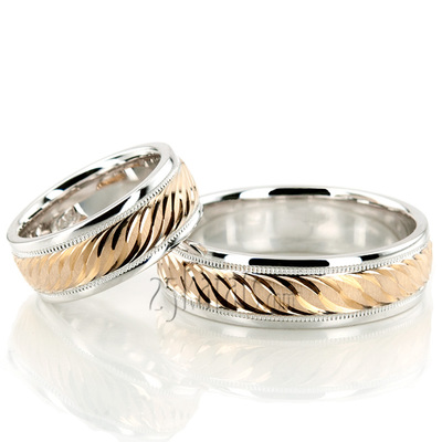 Attractive Brush Finish Fancy Carved Wedding Band Set - view 3 of 3