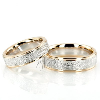 Rough Two-Tone Basic Designer Wedding Band Set - view 2 of 2