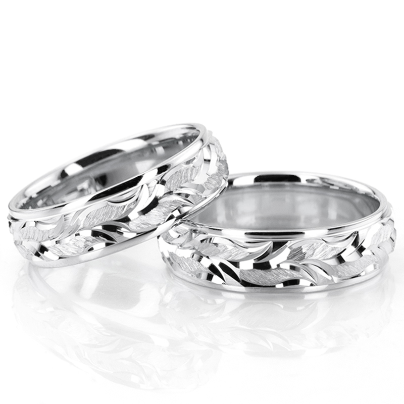 Floral Carved Fancy Wedding Ring Set - view 3