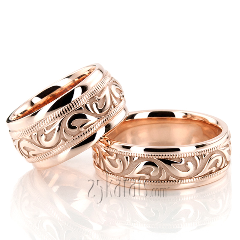 Elegant Antique Design Wedding Rings Set - view 3