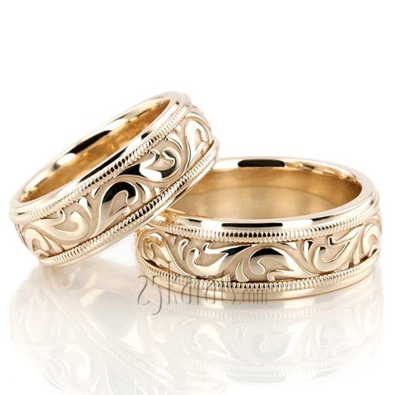 Elegant Antique Design Wedding Rings Set - view 4