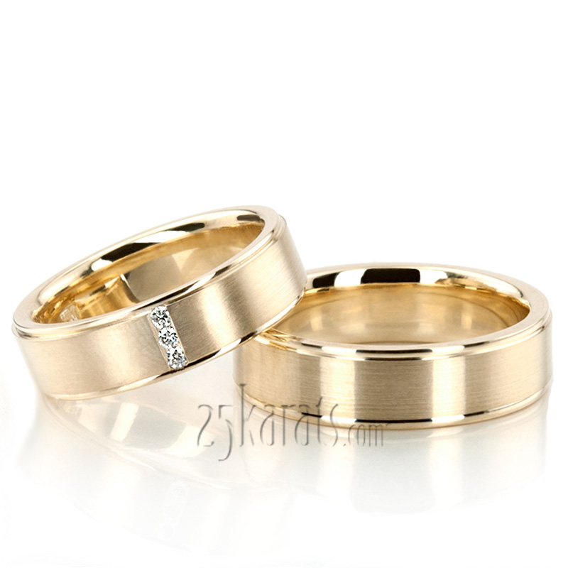 Simple Three Stone Wedding Band Set - view 2