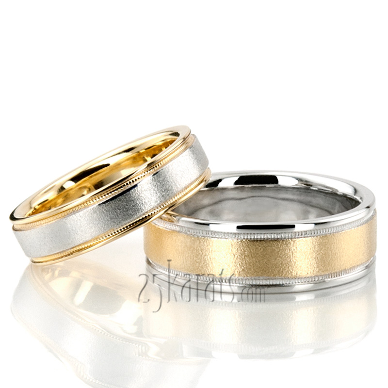 Flawless Milgrain Basic Designer Wedding Band Set - view 3